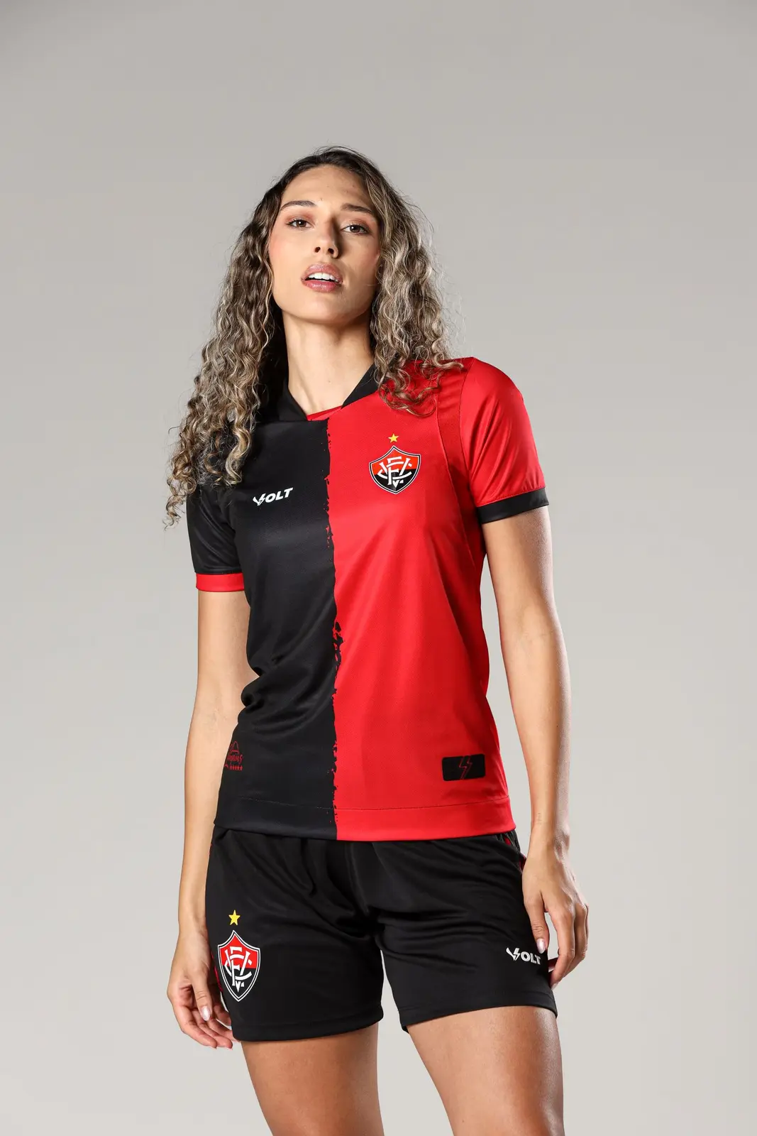 Camisa Copa Do Nordeste 2025 Vitória Feminino Vermelho e Preto Volt